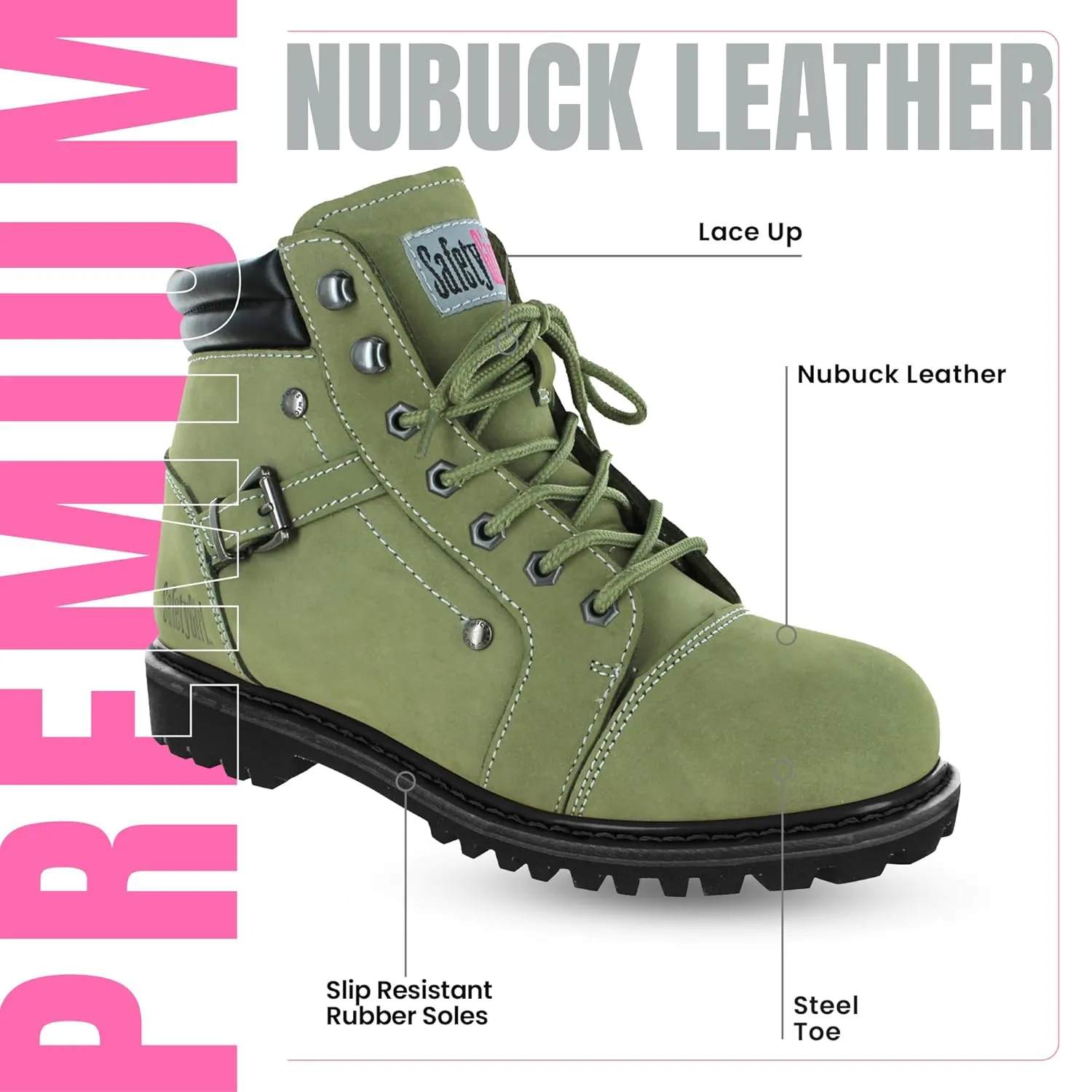 Steel Toe Boots for Women - Moss - 6.5M | Waterproof Women's Fusion Work Boots | Leather Work Boots | Rugged Goodyear Welt Construction | Oil Resistant Outsoles & Cushioned Insoles