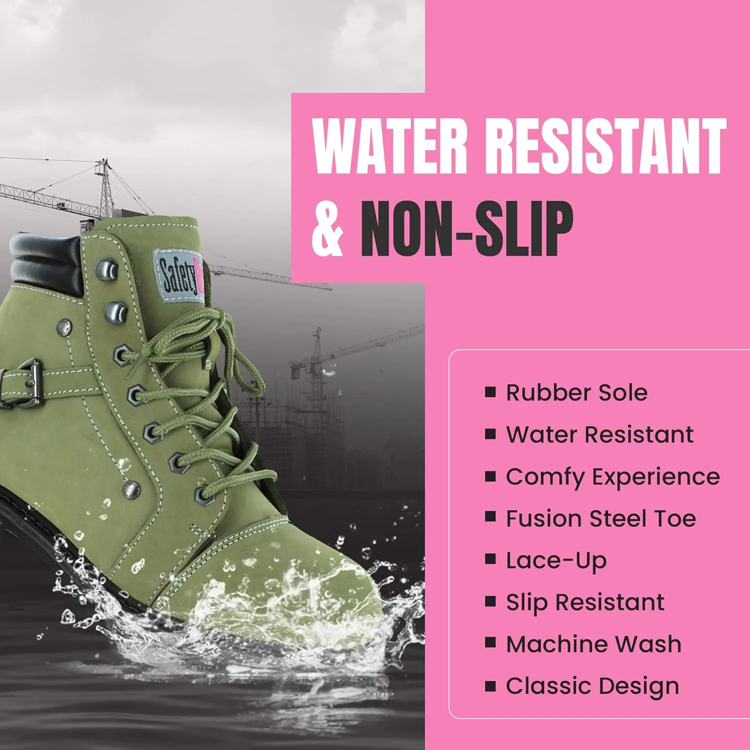 Steel Toe Boots for Women - Moss - 7M | Waterproof Women's Fusion Work Boots | Leather Work Boots | Rugged Goodyear Welt Construction | Oil Resistant Outsoles & Cushioned Insoles