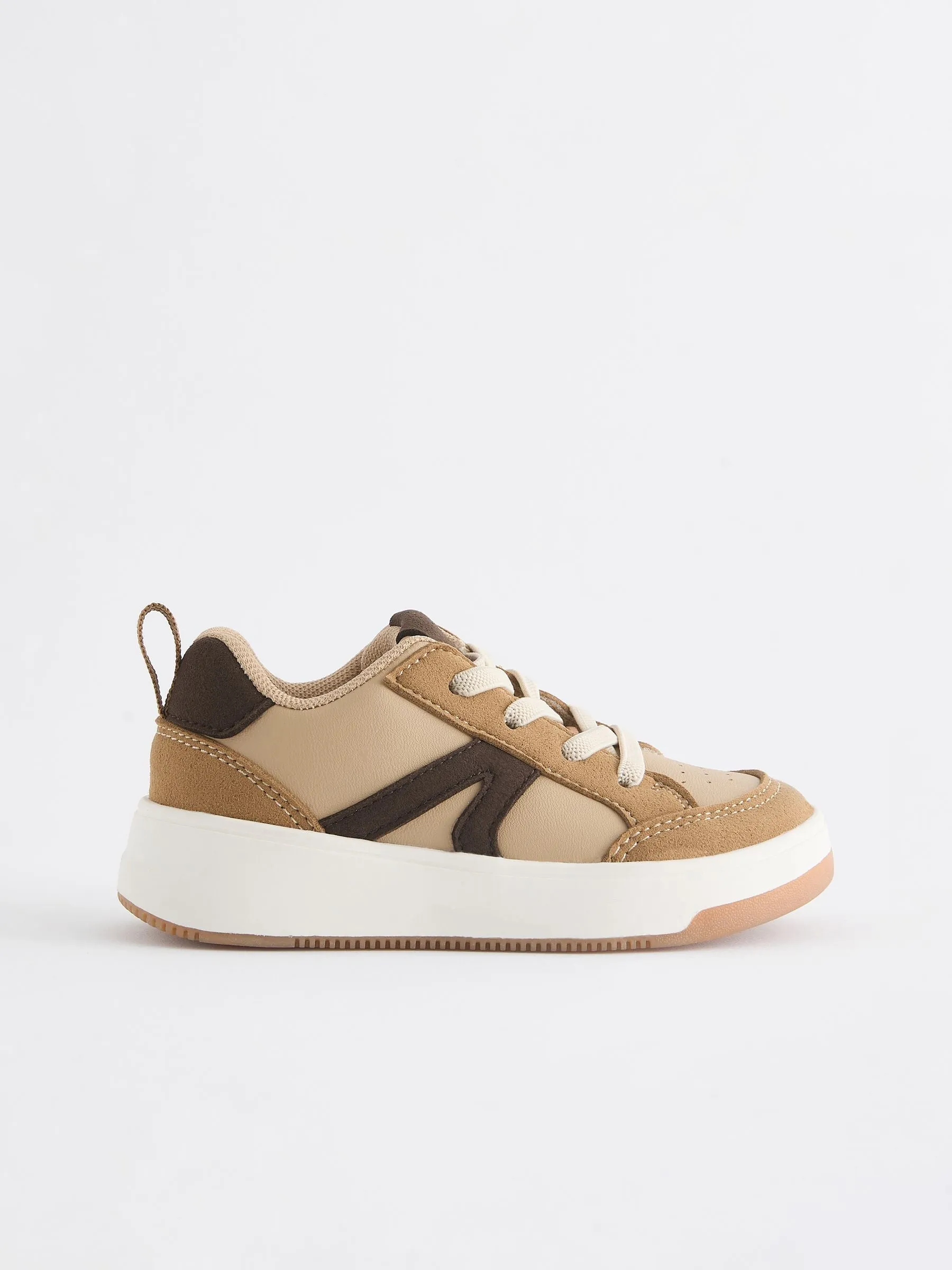 Tan Brown Standard Fit (F) Elastic Lace Trainers
