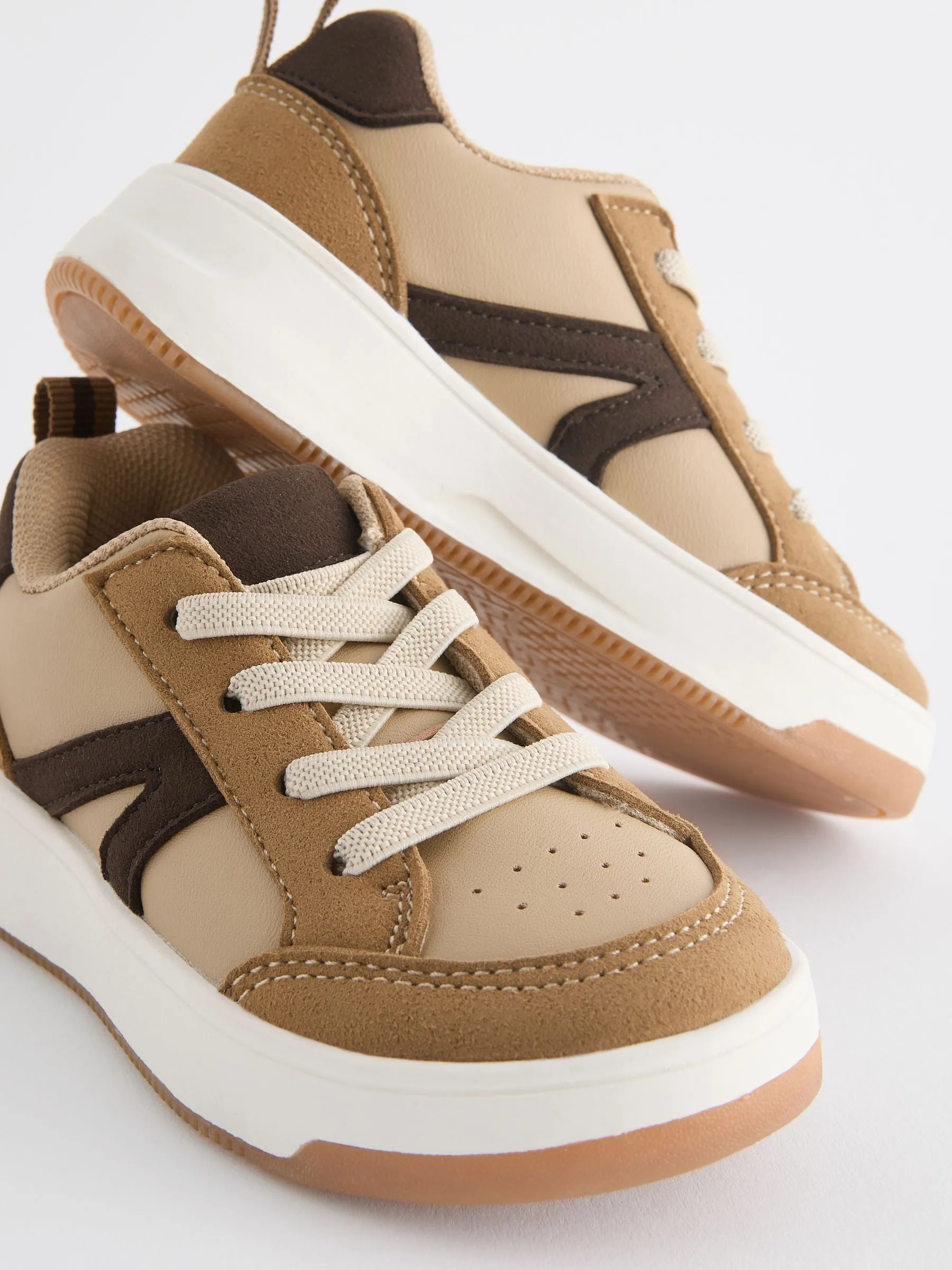 Tan Brown Standard Fit (F) Elastic Lace Trainers