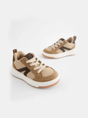 Tan Brown Standard Fit (F) Elastic Lace Trainers