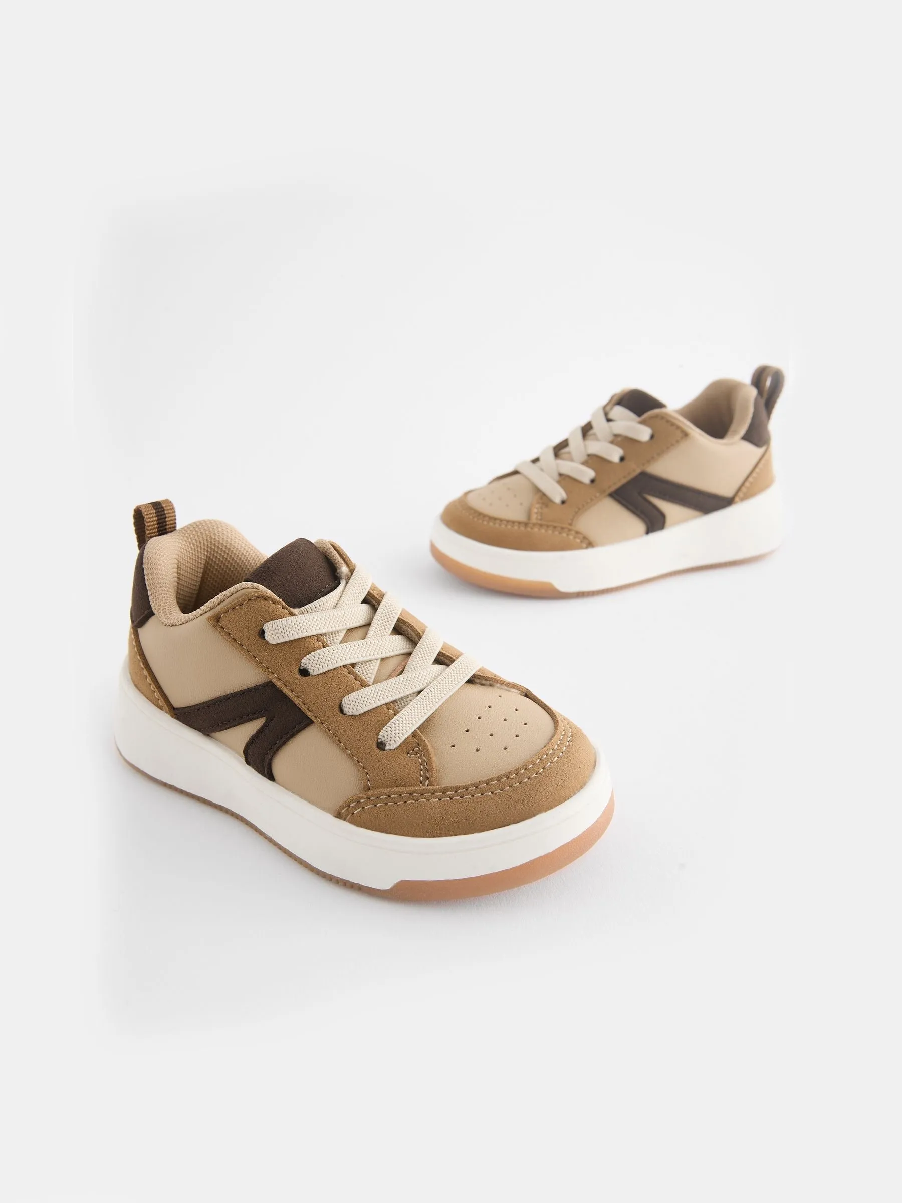 Tan Brown Standard Fit (F) Elastic Lace Trainers