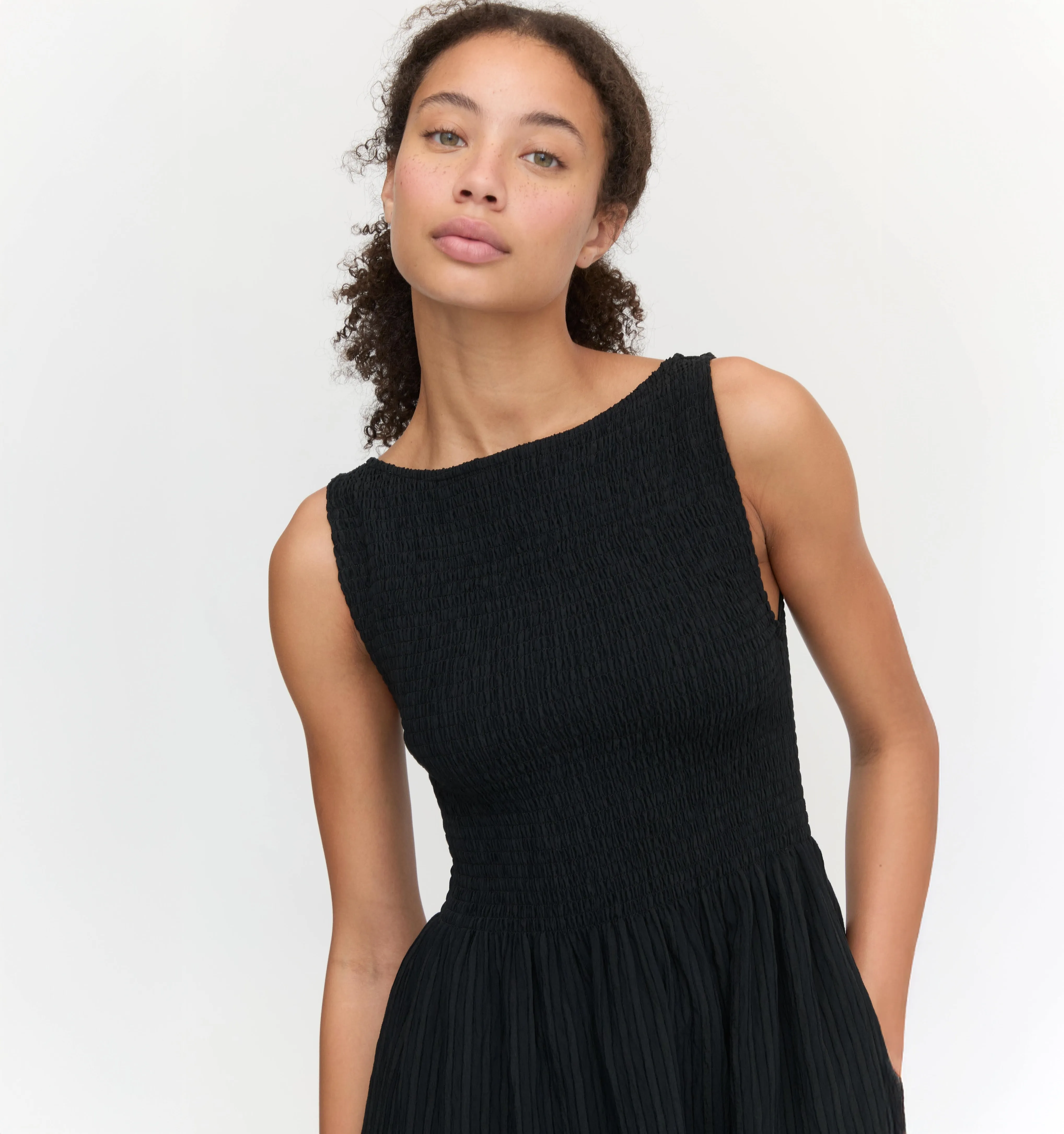 The Cosima Nap Dress - Black Tonal Seersucker