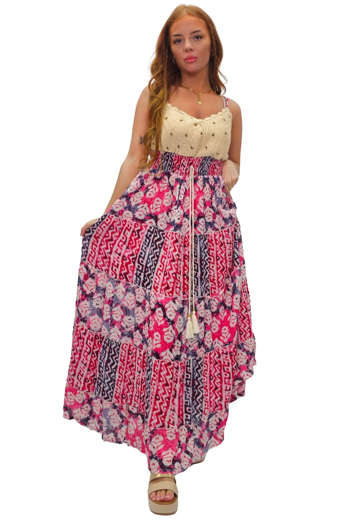 Tie Dye Geometric Print Bohemian Maxi Sleeveless Style Dress