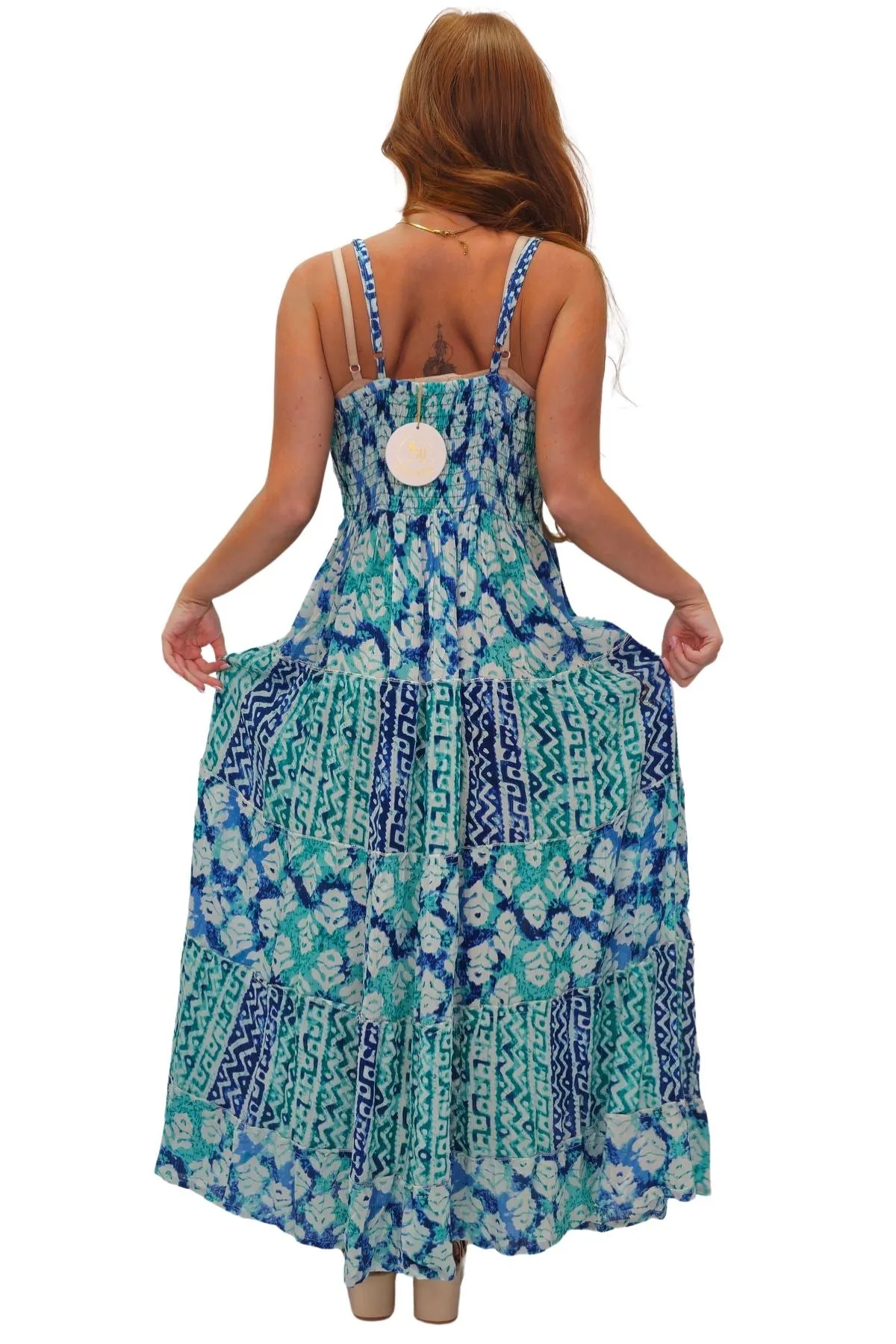 Tie Dye Geometric Print Bohemian Maxi Sleeveless Style Dress