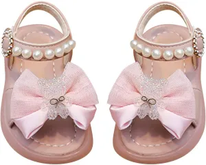 Toddler Baby Girls Open Toe Pearl Sandals Lightweight Cute Beach Holiday Shoes Princess Soft Flats Dress Sandals