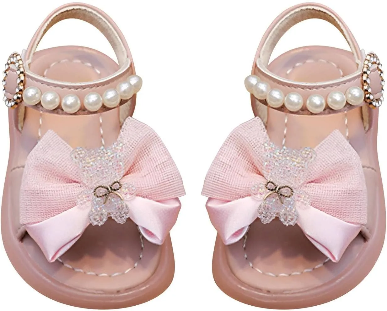 Toddler Baby Girls Open Toe Pearl Sandals Lightweight Cute Beach Holiday Shoes Princess Soft Flats Dress Sandals
