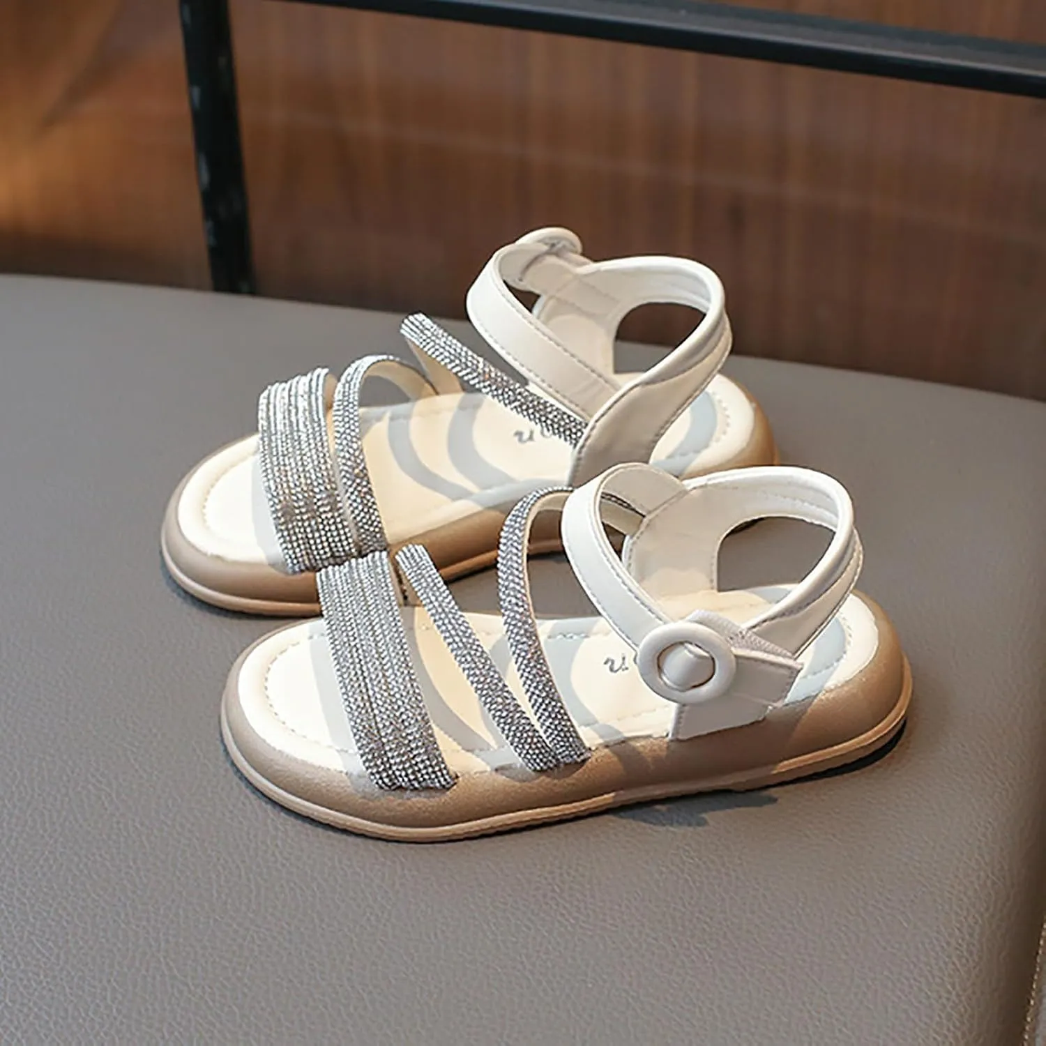 Toddler Girl Sandals Size 9 Boho Big Kids Open Toe Summer Flats Dress Shoes With Glitter Strap