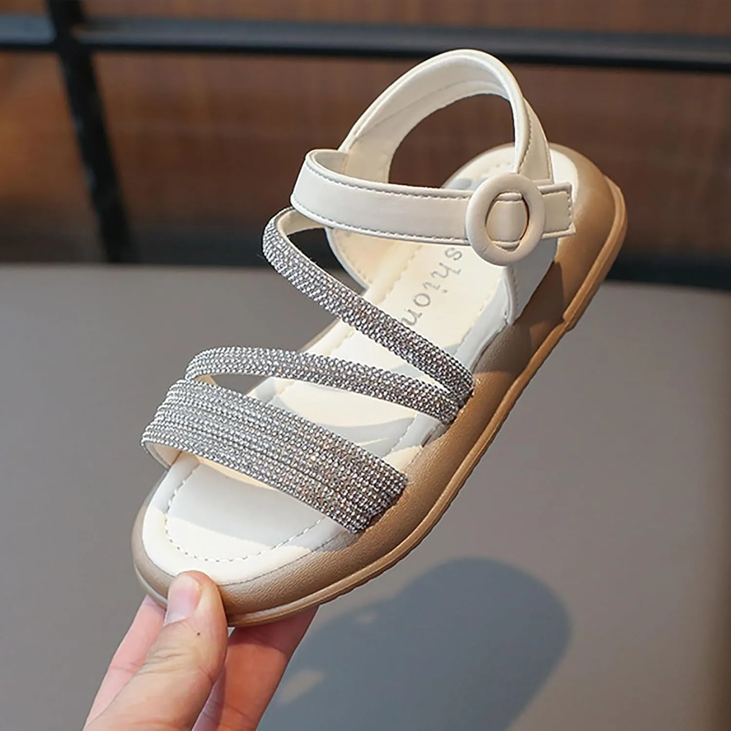 Toddler Girl Sandals Size 9 Boho Big Kids Open Toe Summer Flats Dress Shoes With Glitter Strap