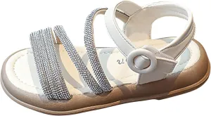 Toddler Girl Sandals Size 9 Boho Big Kids Open Toe Summer Flats Dress Shoes With Glitter Strap