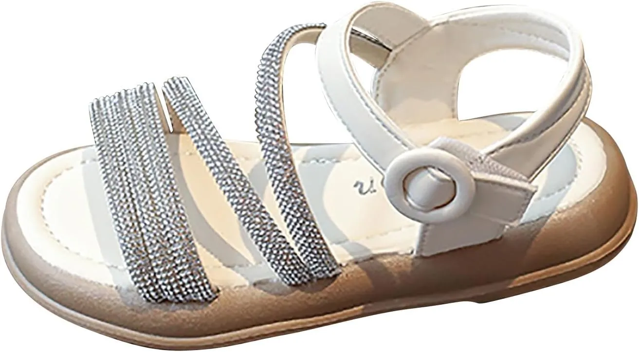 Toddler Girl Sandals Size 9 Boho Big Kids Open Toe Summer Flats Dress Shoes With Glitter Strap