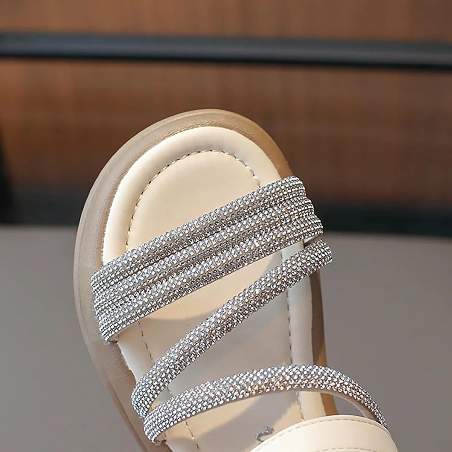 Toddler Girl Sandals Size 9 Boho Big Kids Open Toe Summer Flats Dress Shoes With Glitter Strap