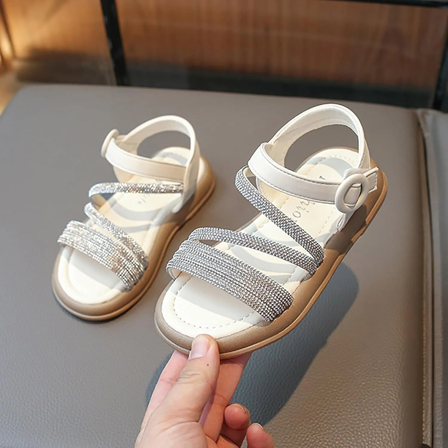 Toddler Girl Sandals Size 9 Boho Big Kids Open Toe Summer Flats Dress Shoes With Glitter Strap