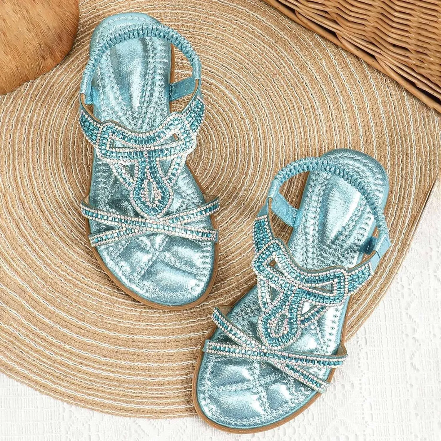 Toddler Girls Sandals Fancy Sequins Rhinestones Open Toe Sandals Formal Princess Shoes Fashion Flat Sandal for Little/Big Kid