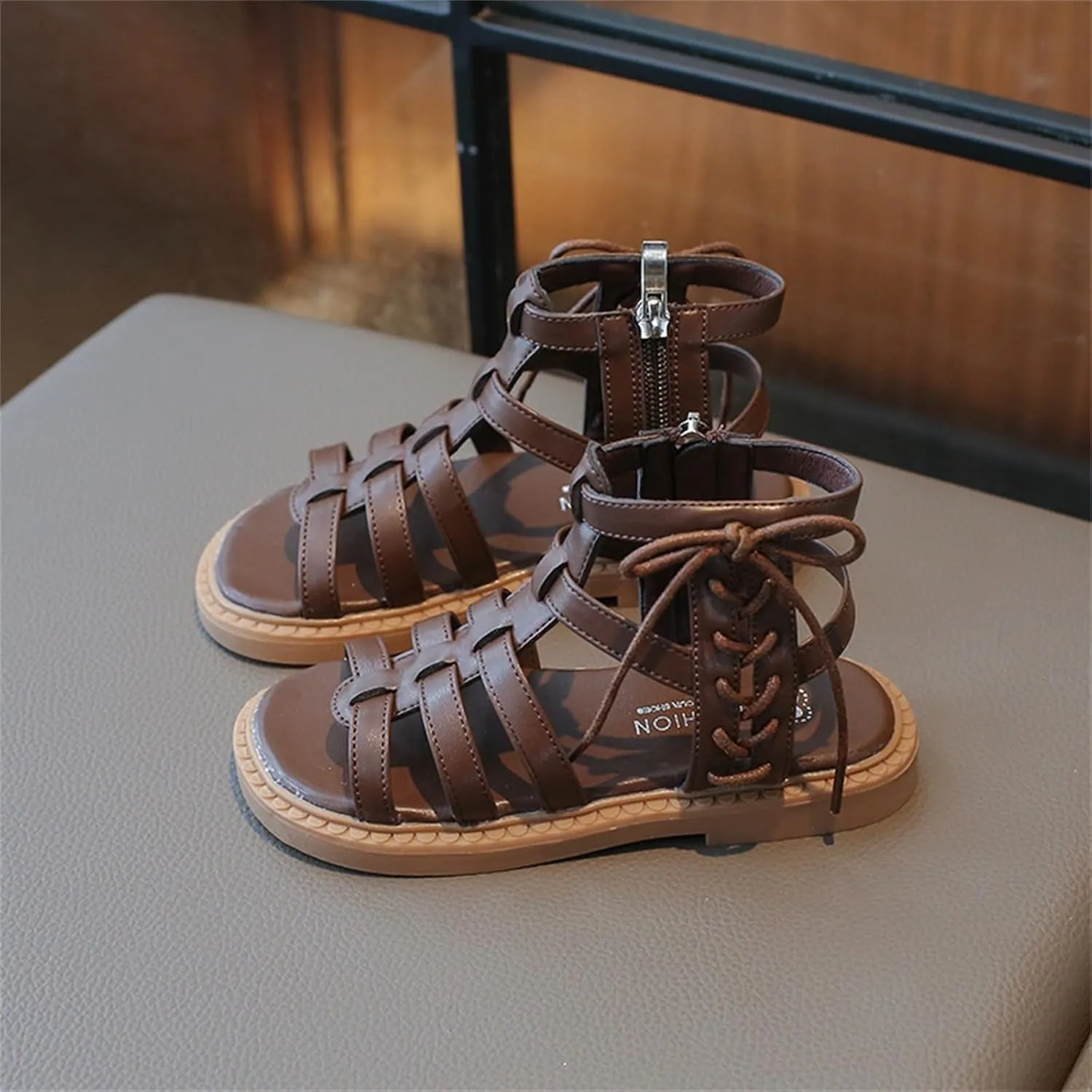 Toddler Girls Summer Sandals Baby Open Toe Strapped Fashion Shoes Side Zipper Outdoor Princess Gladiator Casual Flats