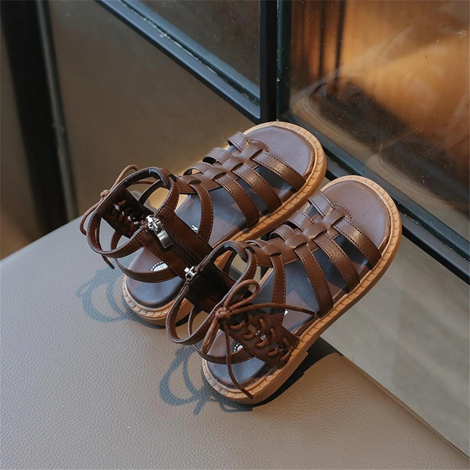 Toddler Girls Summer Sandals Baby Open Toe Strapped Fashion Shoes Side Zipper Outdoor Princess Gladiator Casual Flats