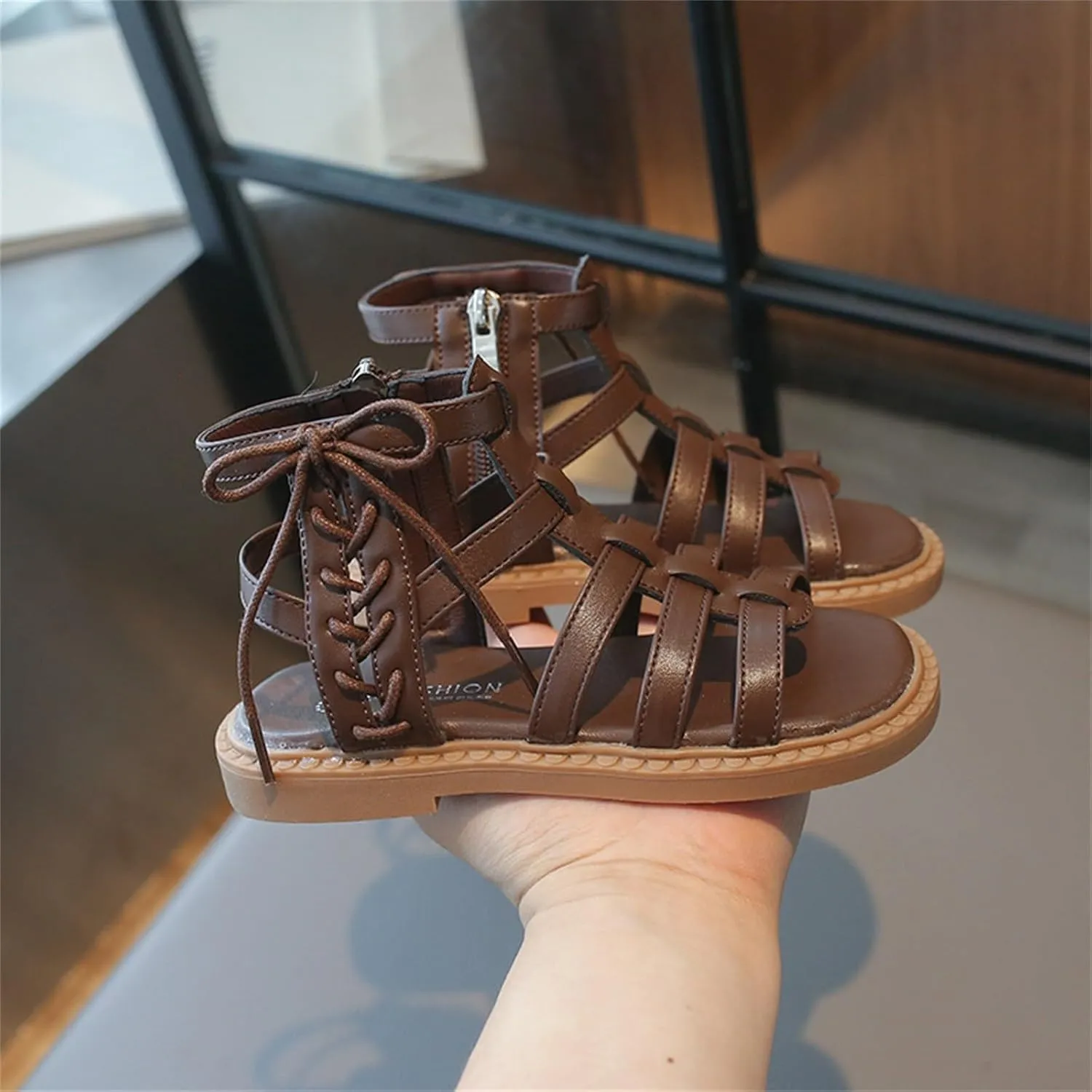 Toddler Girls Summer Sandals Baby Open Toe Strapped Fashion Shoes Side Zipper Outdoor Princess Gladiator Casual Flats