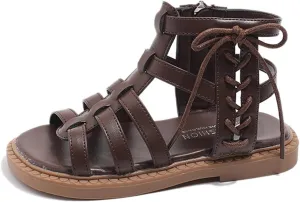 Toddler Girls Summer Sandals Baby Open Toe Strapped Fashion Shoes Side Zipper Outdoor Princess Gladiator Casual Flats