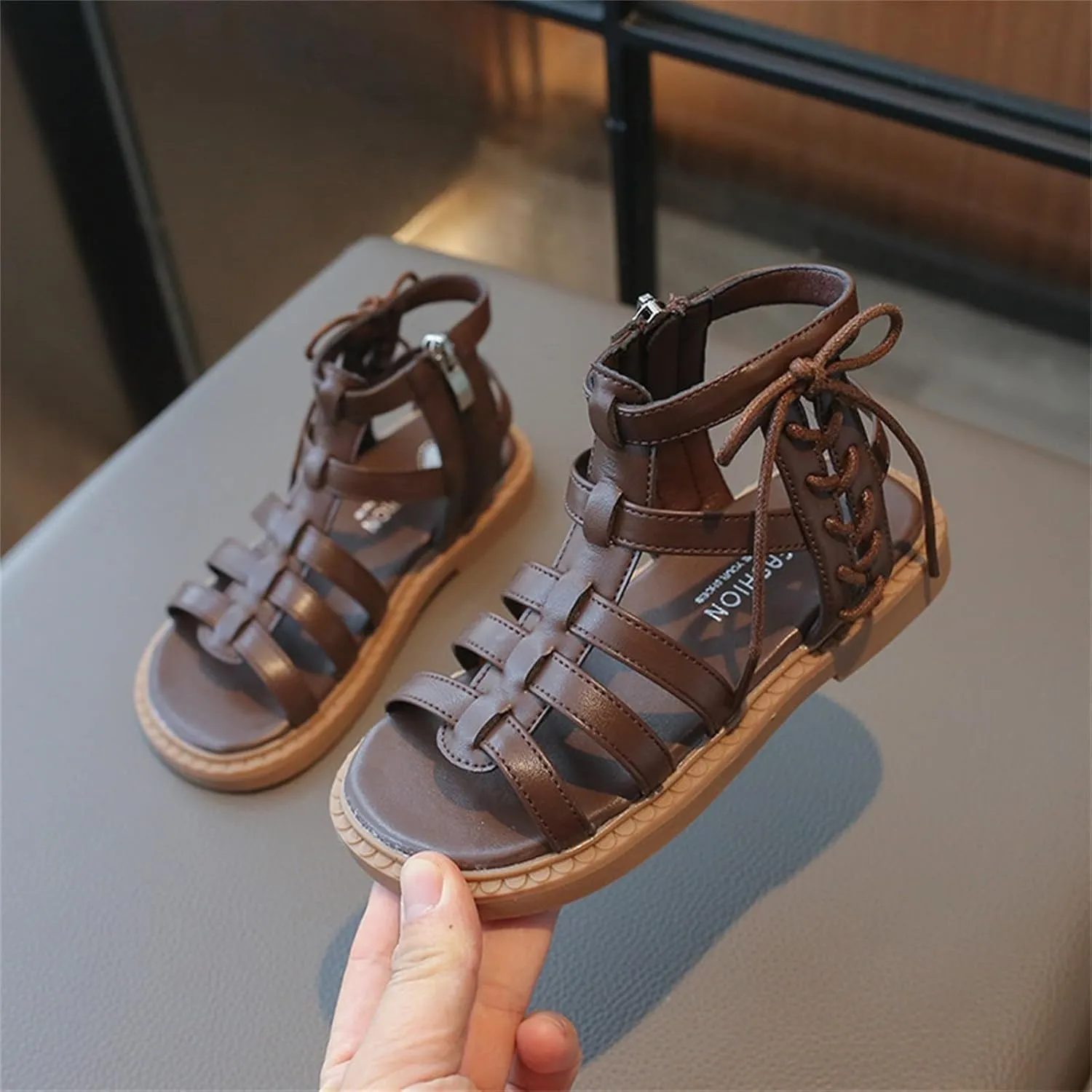 Toddler Girls Summer Sandals Baby Open Toe Strapped Fashion Shoes Side Zipper Outdoor Princess Gladiator Casual Flats