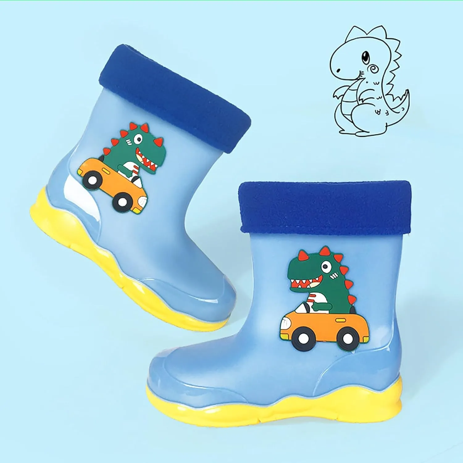 Unisex-Child Kids Rubber Waterproof Rain Boot for Boys and Girls Cute Dinosaur Cartoon Rain Shoes Mud Toddler Slippers