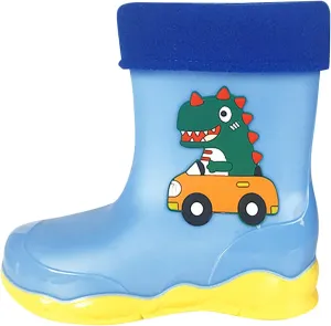Unisex-Child Kids Rubber Waterproof Rain Boot for Boys and Girls Cute Dinosaur Cartoon Rain Shoes Mud Toddler Slippers