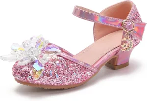 Unisex Slides for Indoor and Outdoor Baotou Princess Shoes Glass Flower Sequins Children's Performance High Heels Little Girl Sandals Children's Adjustable Back Strap Water Sandal