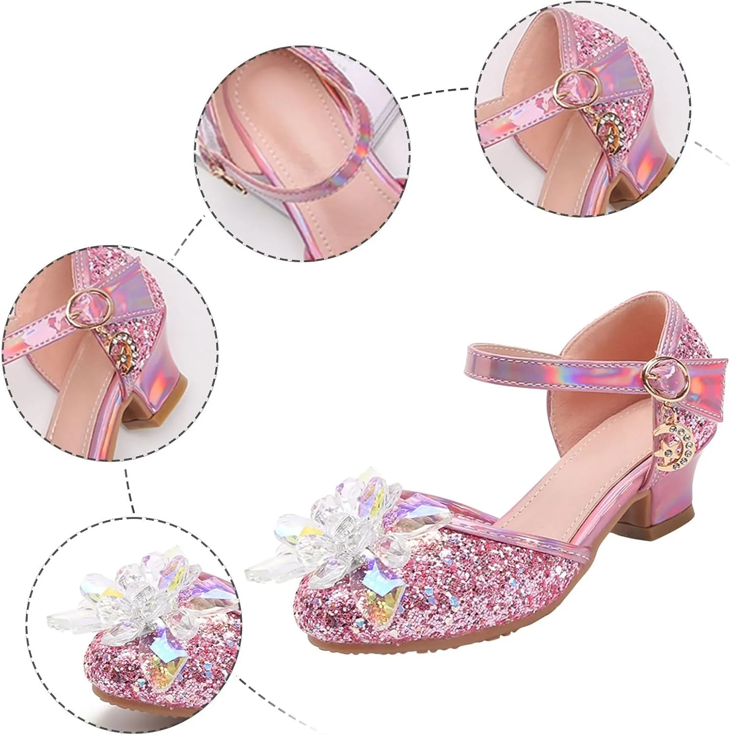 Unisex Slides for Indoor and Outdoor Baotou Princess Shoes Glass Flower Sequins Children's Performance High Heels Little Girl Sandals Children's Adjustable Back Strap Water Sandal