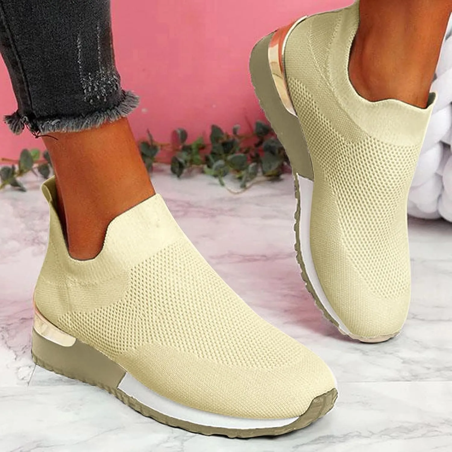 Walking Shoes Women Comfort Wide Toe Orthopedic Shoes for Women Slip Ons Mesh Fashion Wedge Platform Sneakers