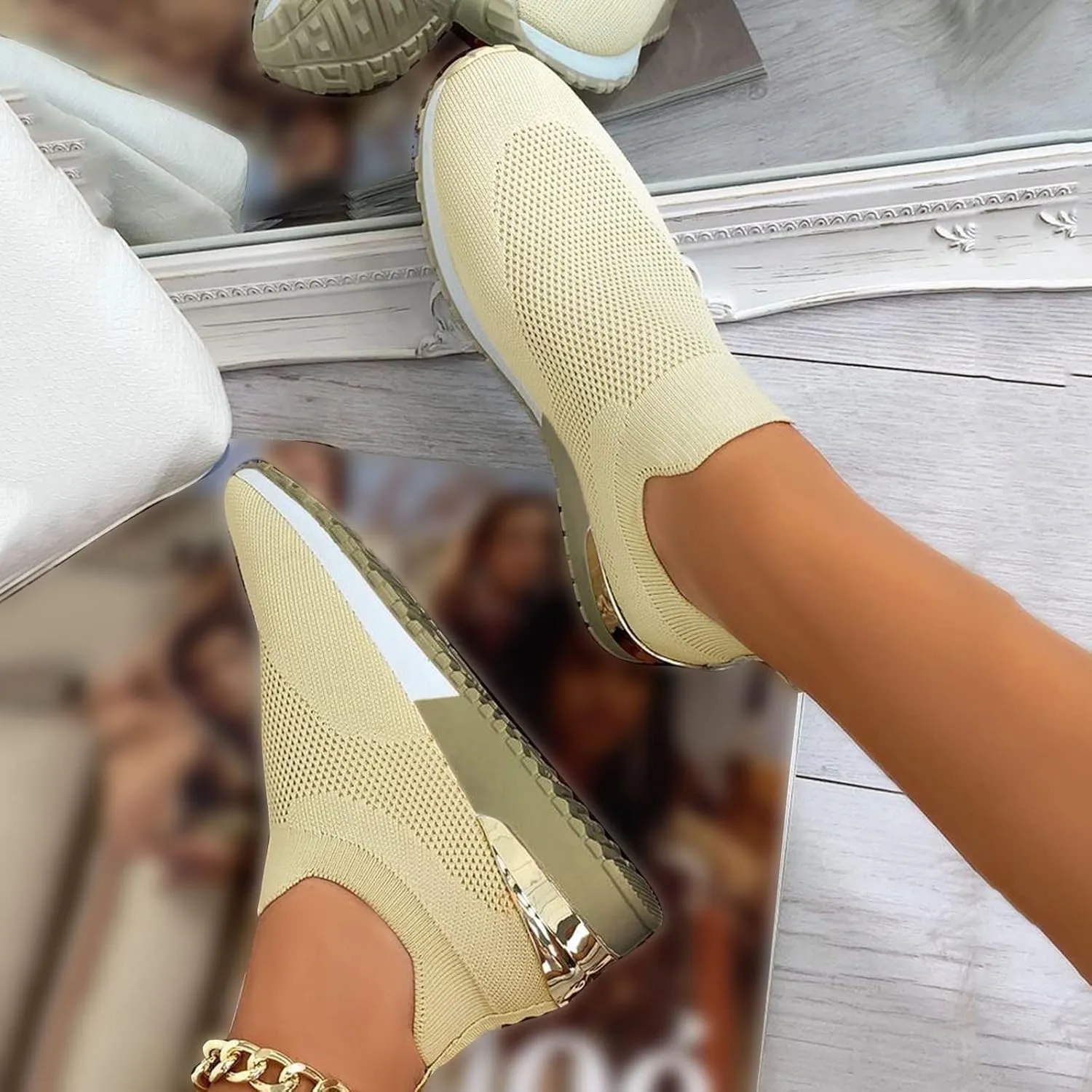 Walking Shoes Women Comfort Wide Toe Orthopedic Shoes for Women Slip Ons Mesh Fashion Wedge Platform Sneakers