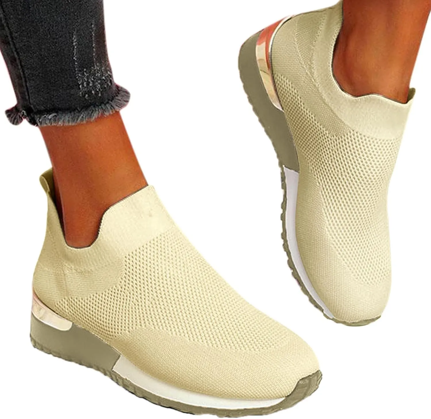 Walking Shoes Women Comfort Wide Toe Orthopedic Shoes for Women Slip Ons Mesh Fashion Wedge Platform Sneakers