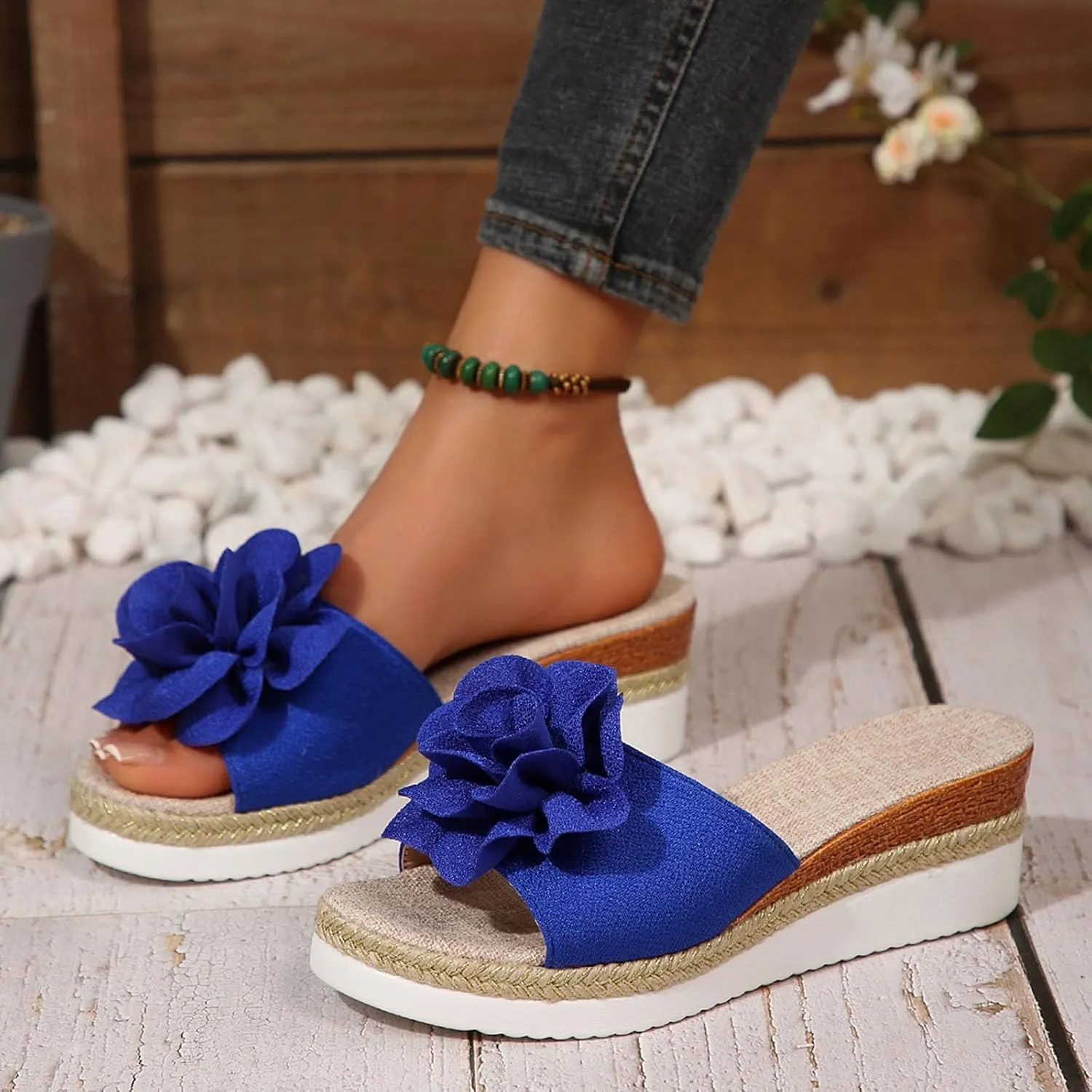 Wedge Sandals Women Espadrille Braided Slip On Womens Slippers with Arch Support Summer Fashion Platform Wedge Slippers