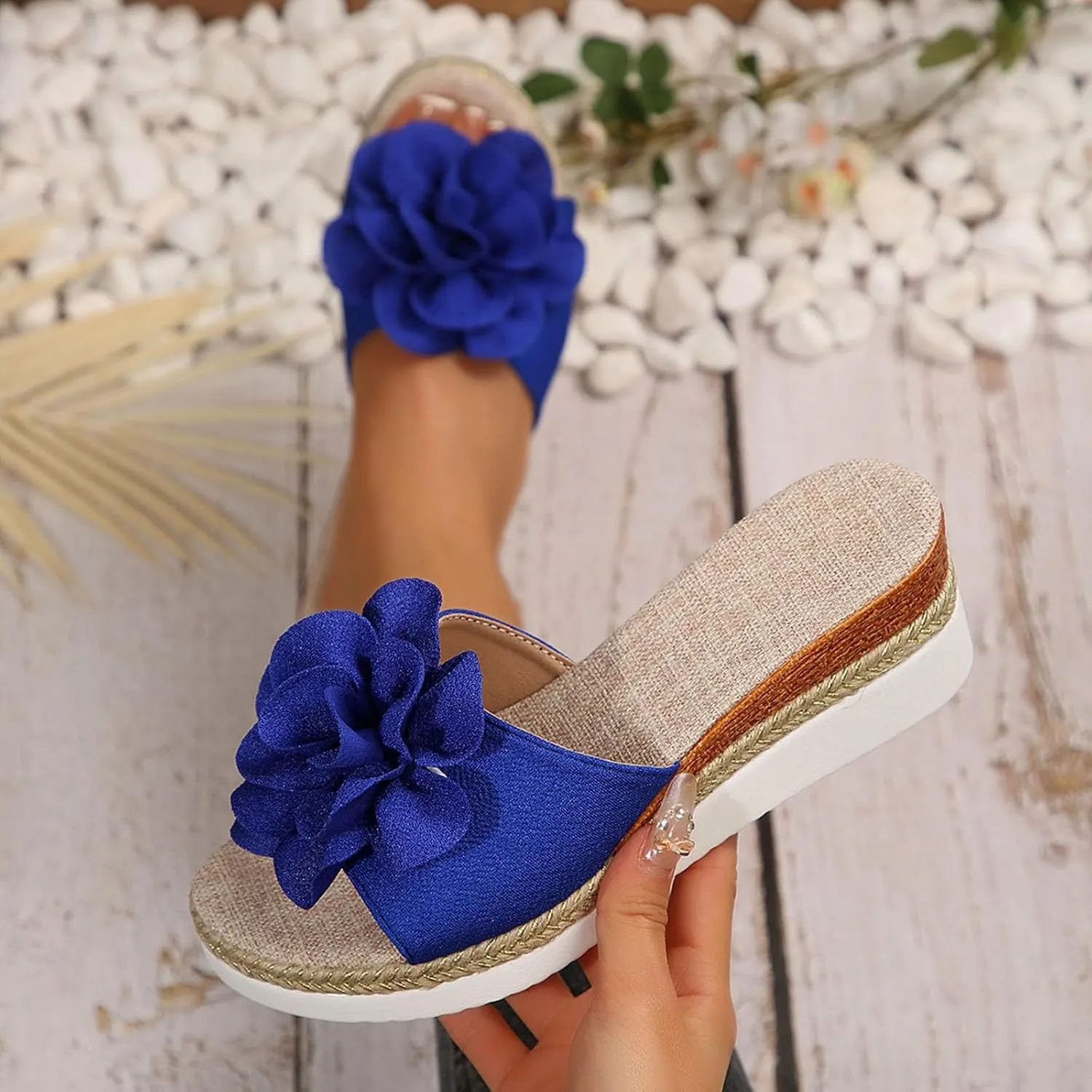 Wedge Sandals Women Espadrille Braided Slip On Womens Slippers with Arch Support Summer Fashion Platform Wedge Slippers