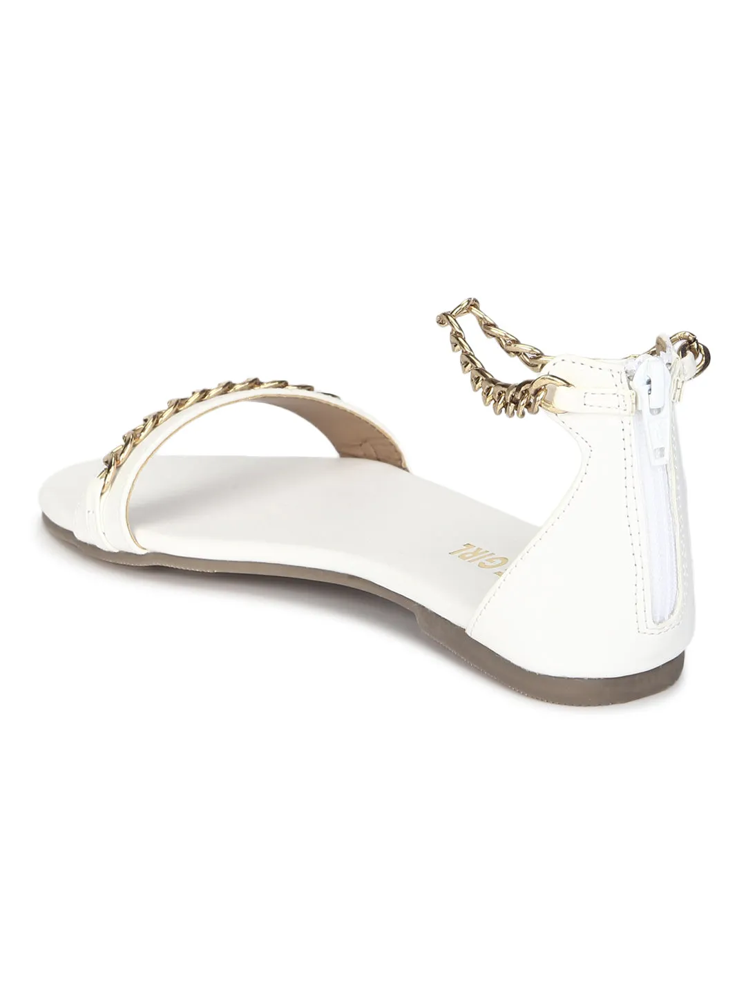 White PU Gold Chained Sandals