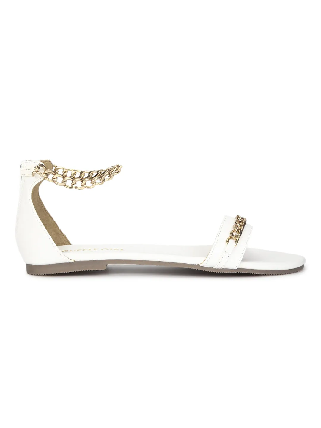 White PU Gold Chained Sandals