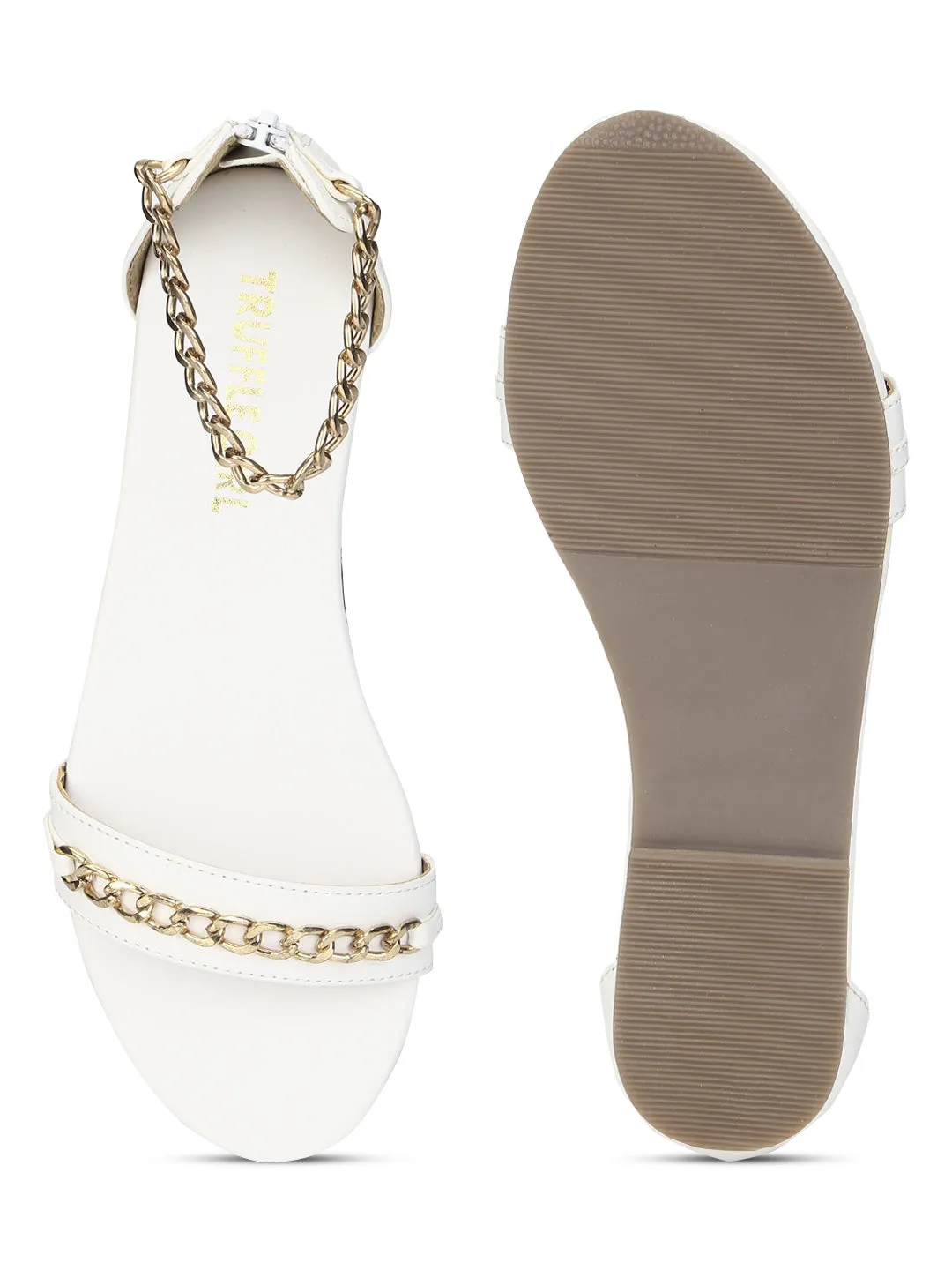 White PU Gold Chained Sandals