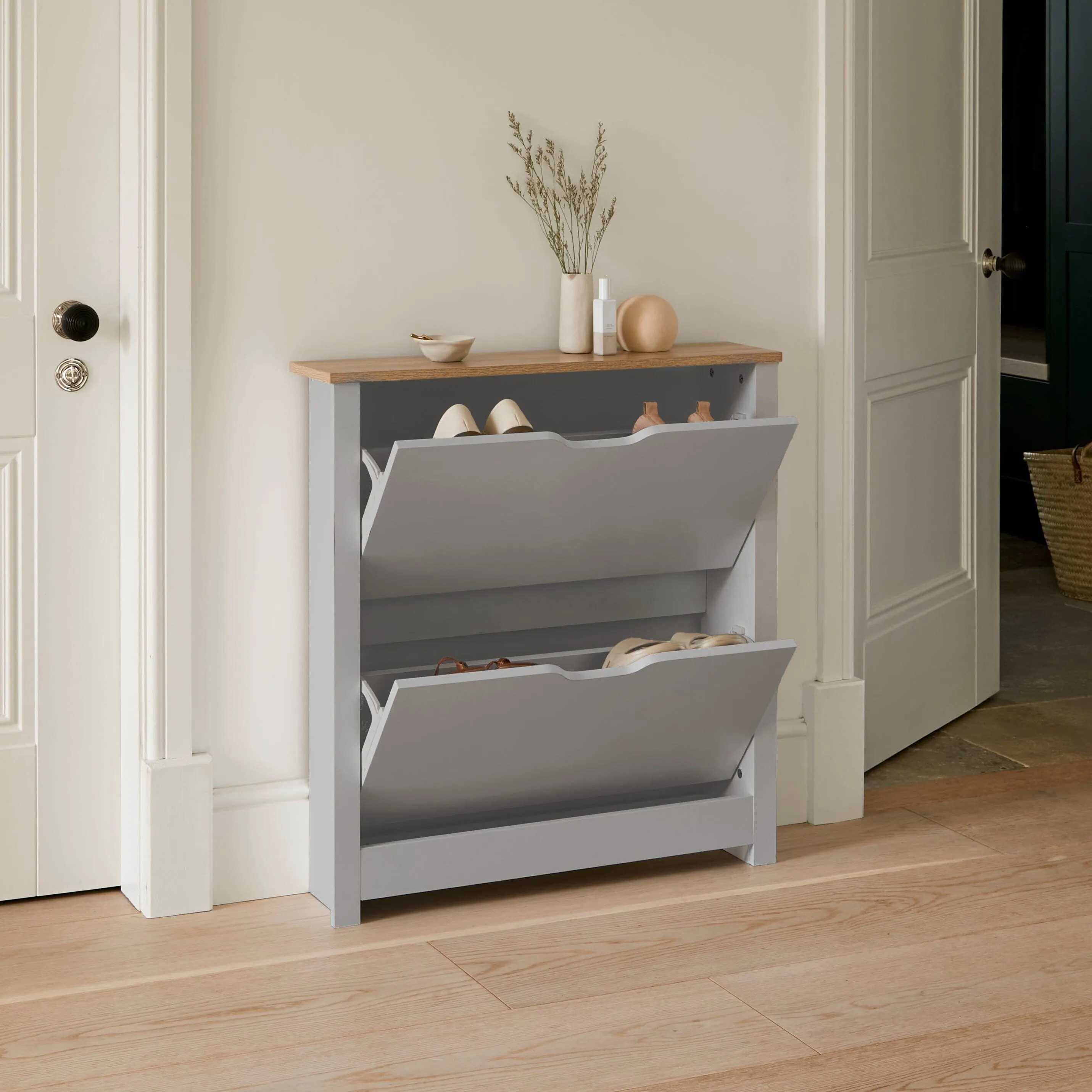 Windsor Shoe Cabinet - 2 Door - Grey