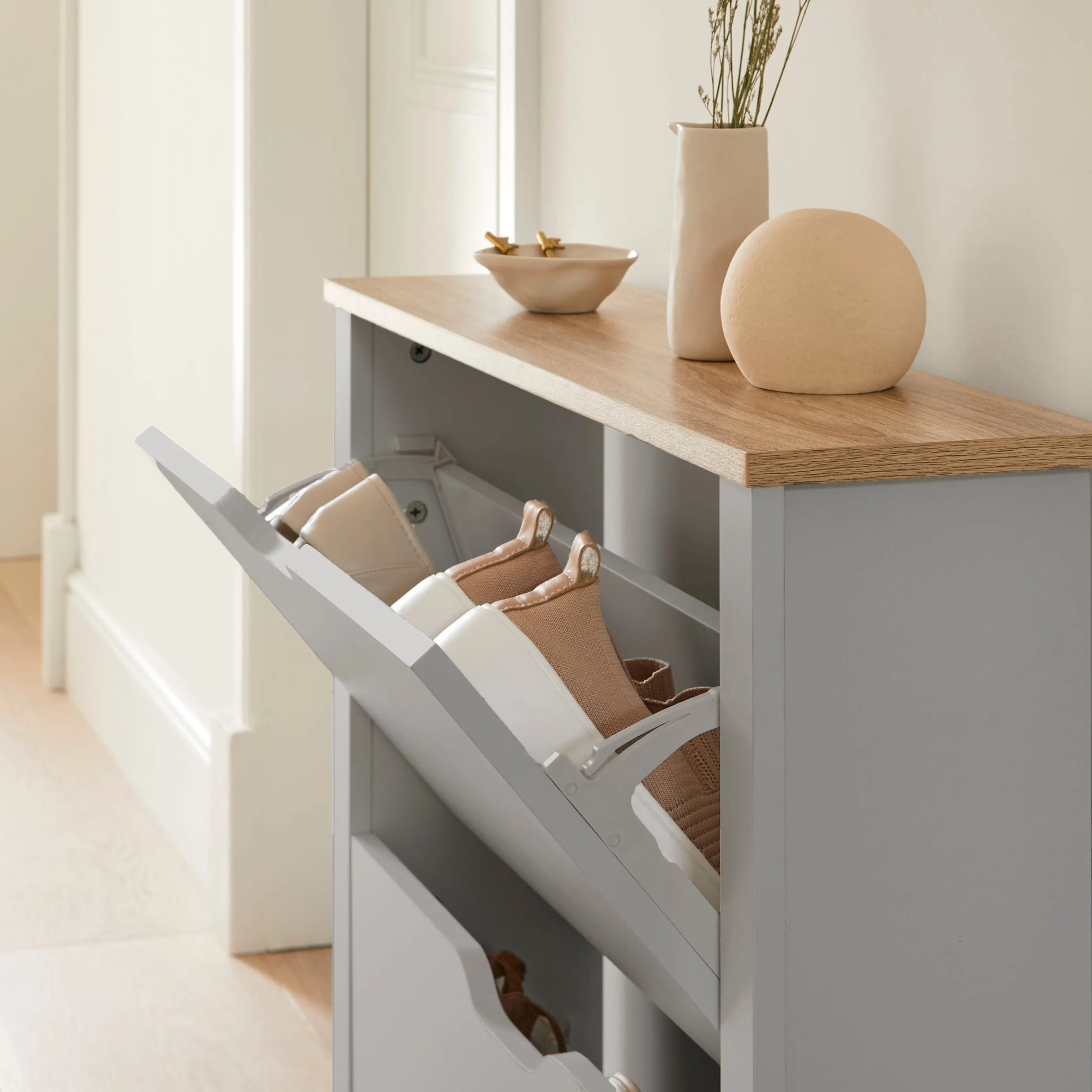 Windsor Shoe Cabinet - 2 Door - Grey