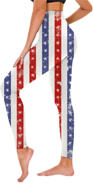 Women High Waist American Flag Leggings Seamless US Flag Patriotic Tights Slim Fit Running Sports Yoga Pants