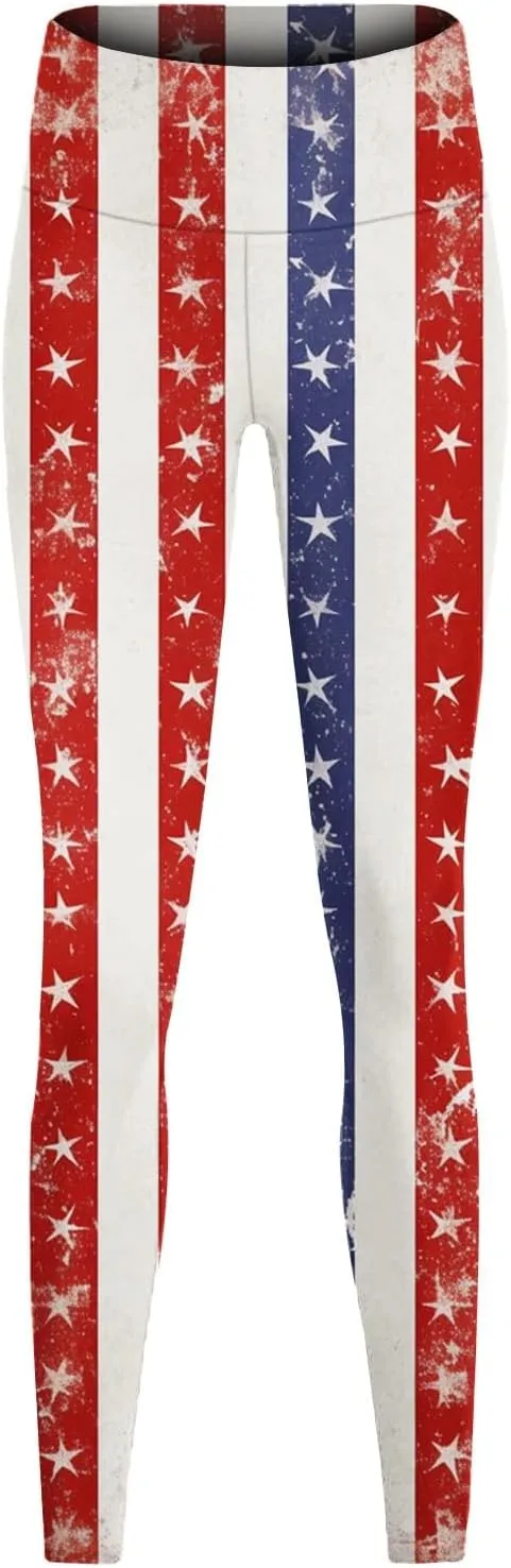 Women High Waist American Flag Leggings Seamless US Flag Patriotic Tights Slim Fit Running Sports Yoga Pants
