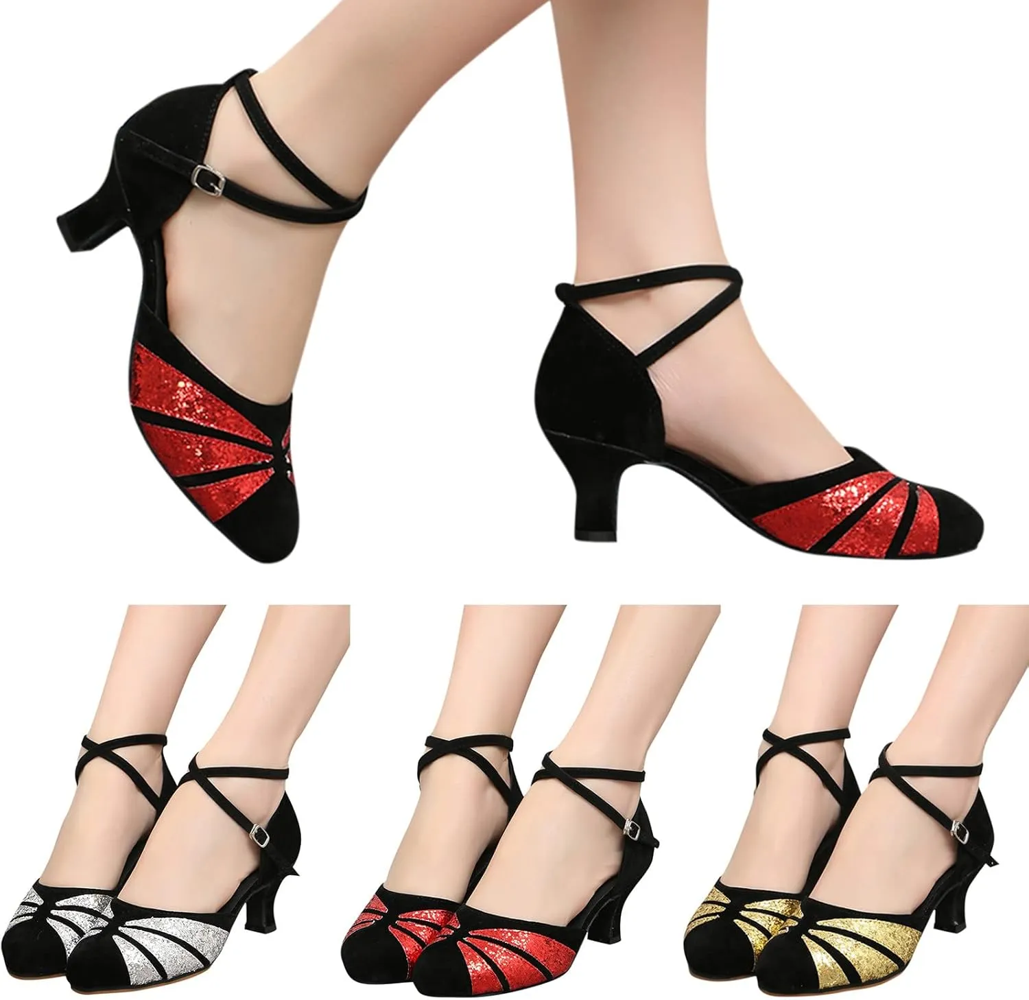 Women Rhinestone Ballroom Dance Shoes Latin Salsa Performance Dance Shoes Sandals for Women Size 7 (Red, 7.5)