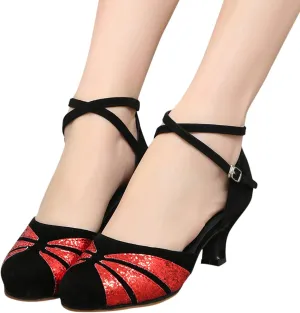 Women Rhinestone Ballroom Dance Shoes Latin Salsa Performance Dance Shoes Sandals for Women Size 7 (Red, 7.5)