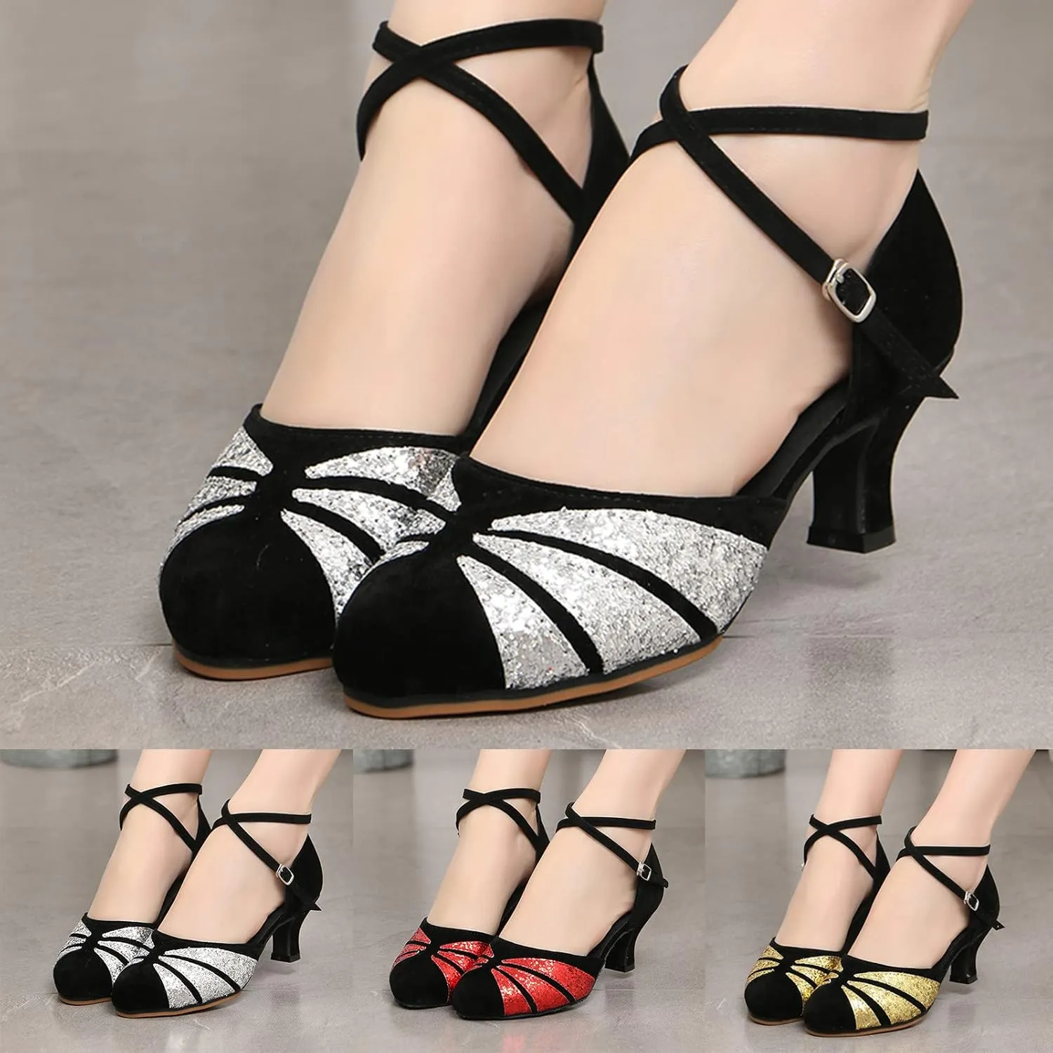 Women Rhinestone Ballroom Dance Shoes Latin Salsa Performance Dance Shoes Sandals for Women Size 7 (Red, 7.5)