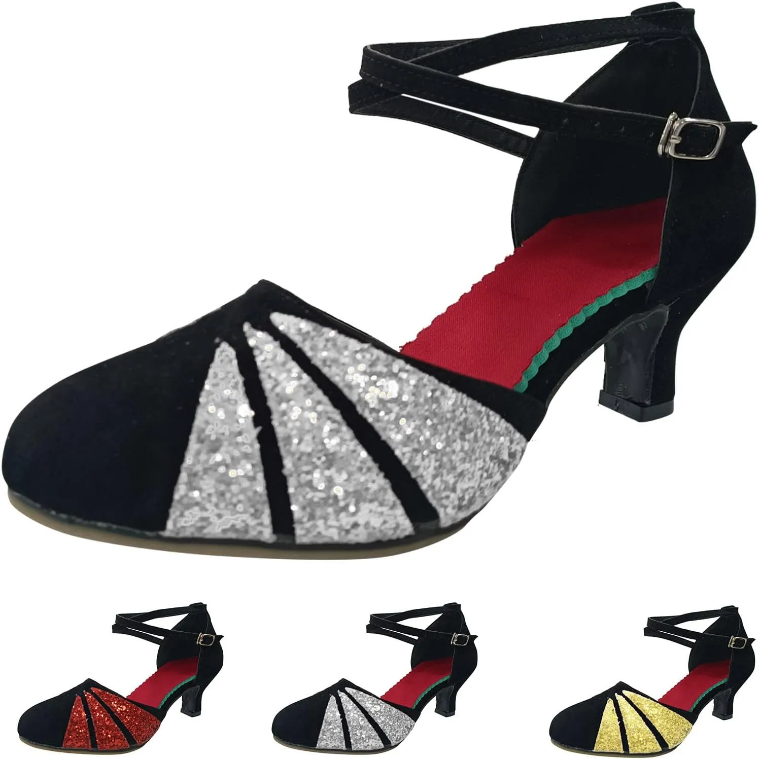 Women Rhinestone Ballroom Dance Shoes Latin Salsa Performance Dance Shoes Sandals for Women Size 7 (Red, 7.5)