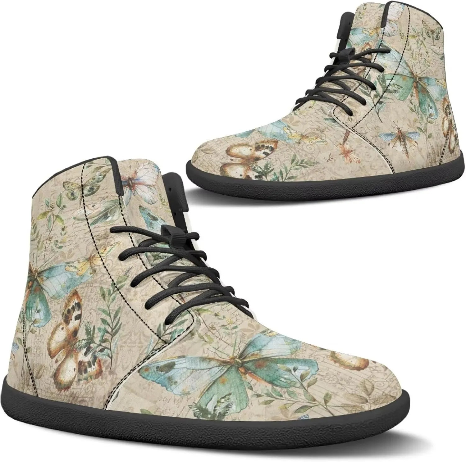 Women's High Top Zero Drop Barefoot Shoes | Wide Width Fashion Sneaker | Non-Slip Minimalist Workout Running Sneaker US 6-13.5