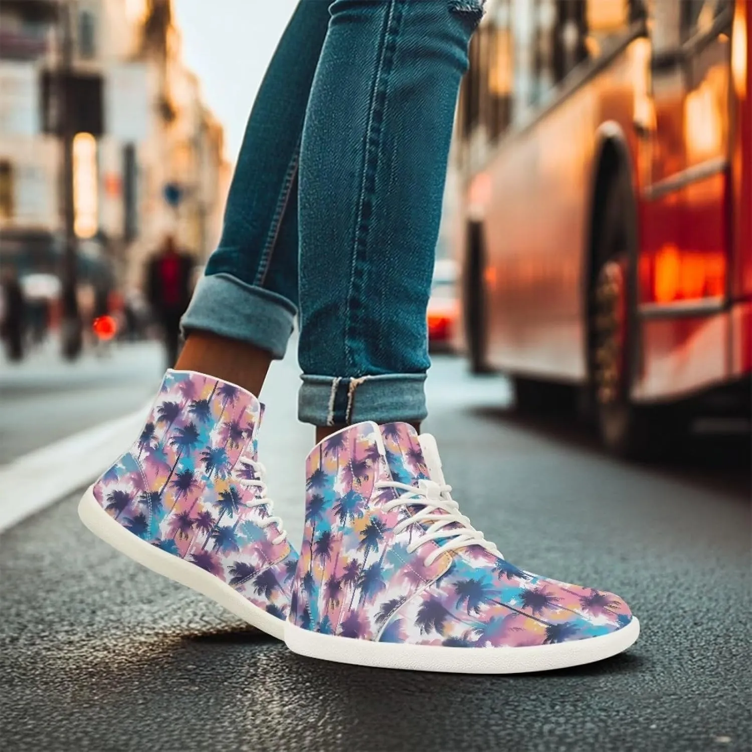 Women's High Top Zero Drop Sole | Wide Width Fashion Sneaker Fashion Non-Slip Workout Running Waterproof Barefoot Shoes US 6-13.5