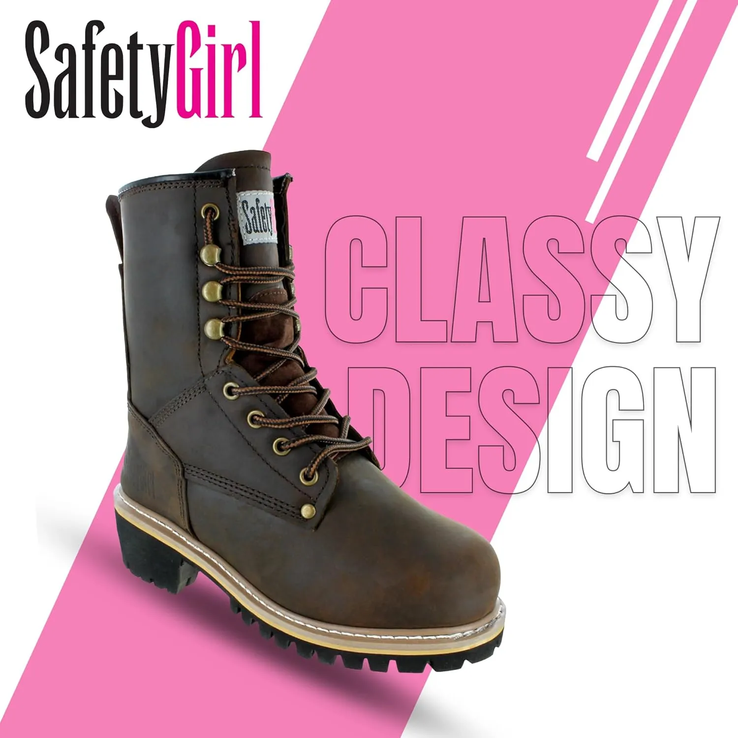 Women's Logger Boots - 7.5M | Construction for Women with Steel Toe, Water-Resistant Full-Grain Leather, Cushioned Insole, Goodyear Welt Outsole | 8" Logger Work - Dark Brown