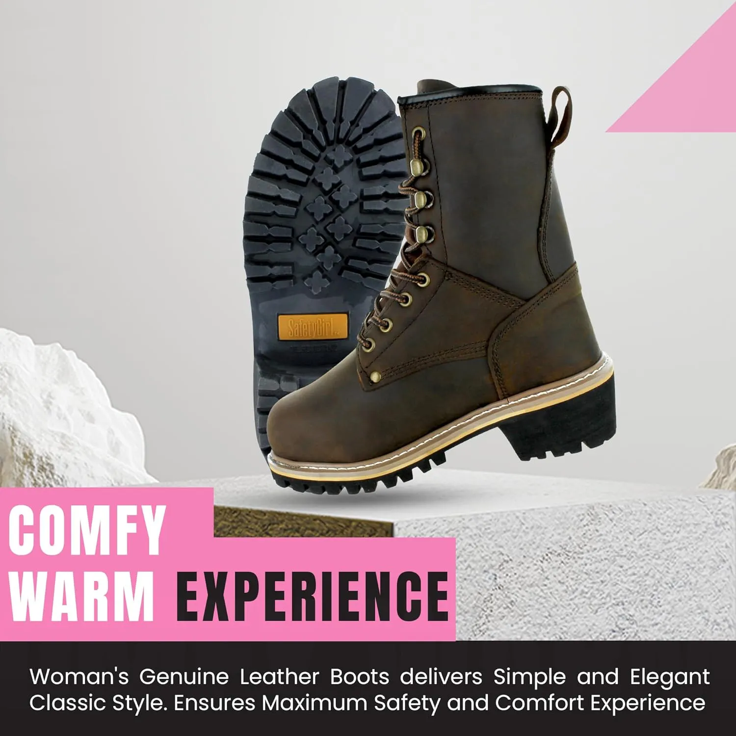 Women's Logger Boots - 7.5M | Construction for Women with Steel Toe, Water-Resistant Full-Grain Leather, Cushioned Insole, Goodyear Welt Outsole | 8" Logger Work - Dark Brown