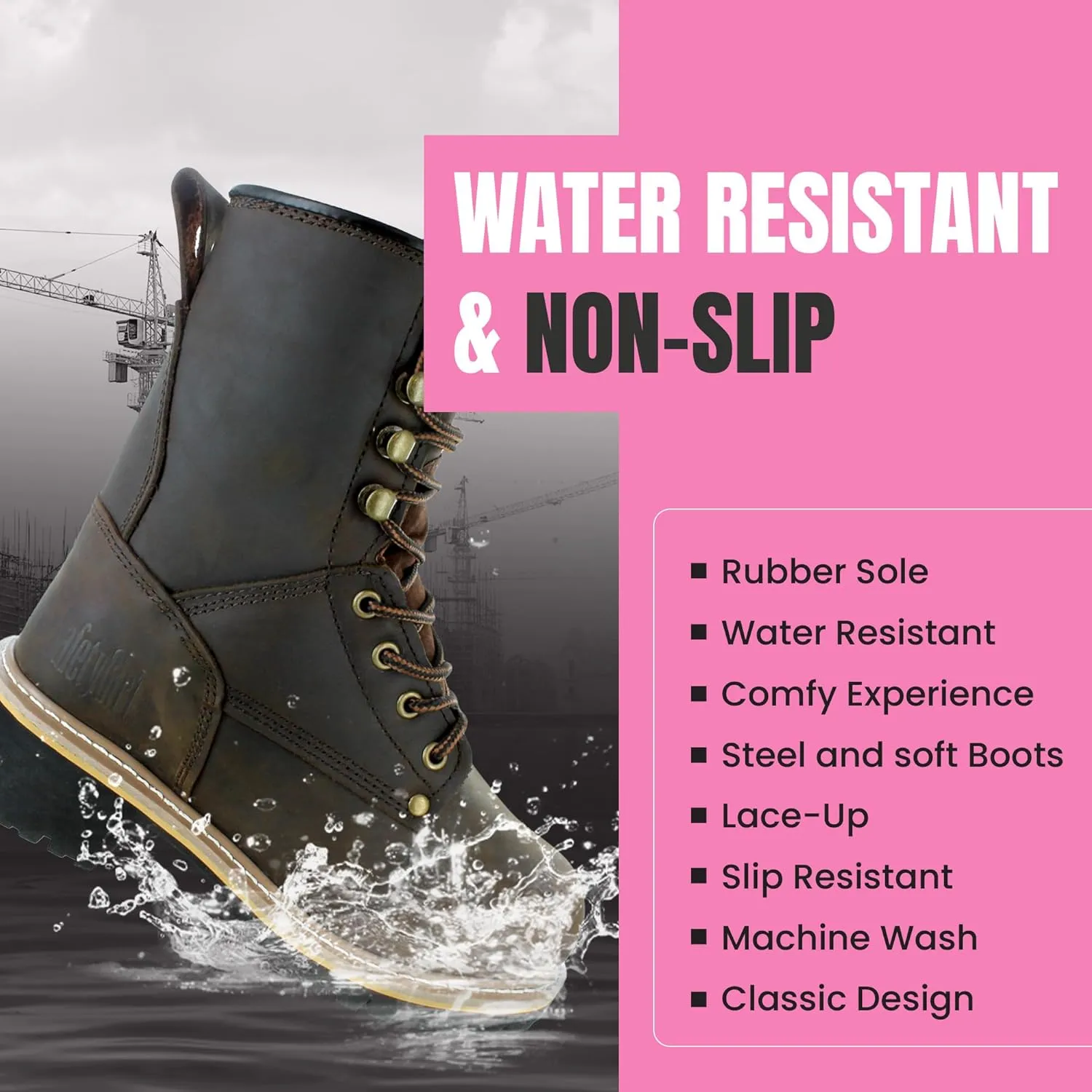 Women's Logger Boots - 7.5M | Construction for Women with Steel Toe, Water-Resistant Full-Grain Leather, Cushioned Insole, Goodyear Welt Outsole | 8" Logger Work - Dark Brown