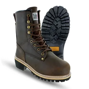 Women's Logger Boots - 7.5M | Construction for Women with Steel Toe, Water-Resistant Full-Grain Leather, Cushioned Insole, Goodyear Welt Outsole | 8" Logger Work - Dark Brown