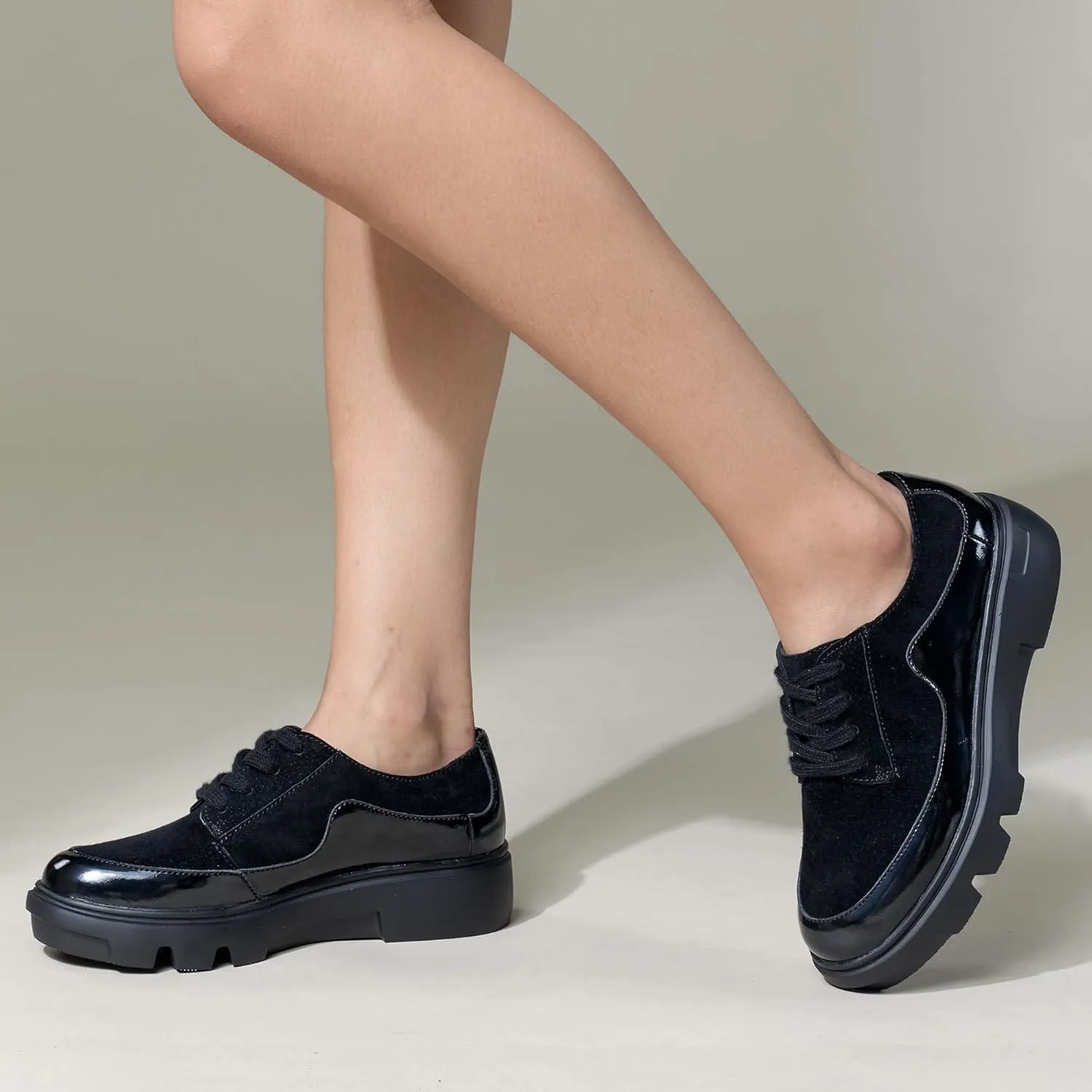 Women's Round Toe Lace-up Skateboarding Shoes Fashion Color Blocking Thick Bottom Loafers Casual Sneakers-Outdoor Walking Shoes-Women's Shoes